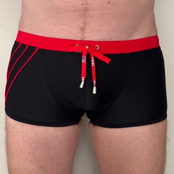 2 TRIBE Swim Trunks - Black/Red & Blue/Neon - Small - Picture 4 of 6